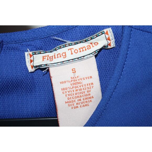 Flying Tomato Dress Blue Front Embroidered Sleeveless Zip Up Size Small - Picture 3 of 4